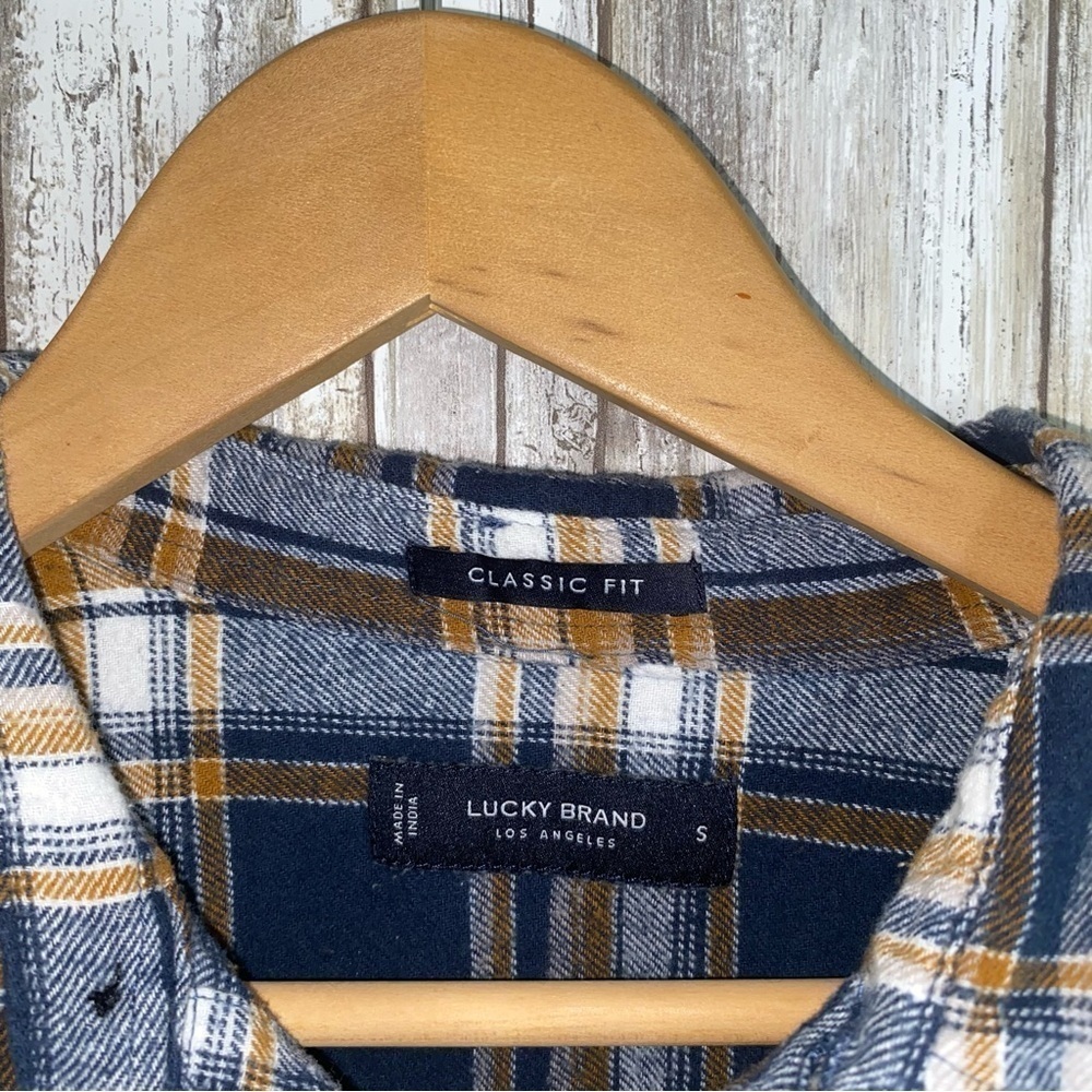 Lucky Brand Blue Yellow Plaid Flannel Button Down Shirt 100% Cotton Small - Picture 5 of 5